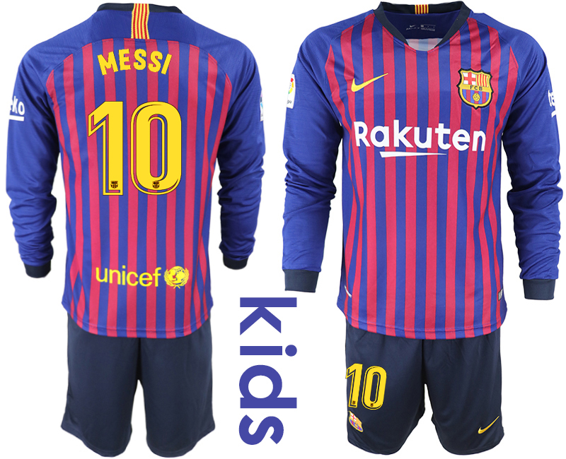 2018_2019 Club Barcelona home long sleeve Youth #10 soccer jerseys